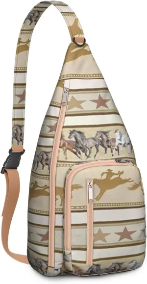 Horse rural flower Crossbody Bag Daypack for Women Men Lightweight Waterproof Sling Bag Backpack Hiking Cycling