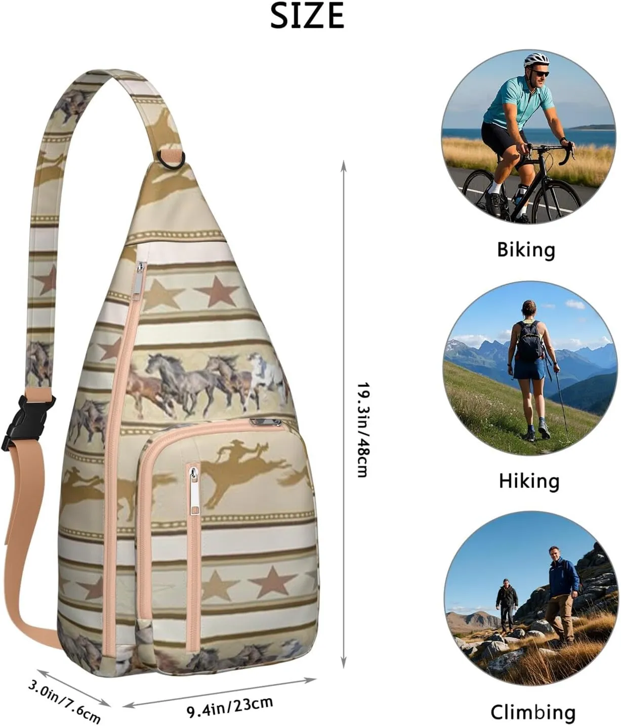 Horse rural flower Crossbody Bag Daypack for Women Men Lightweight Waterproof Sling Bag Backpack Hiking Cycling