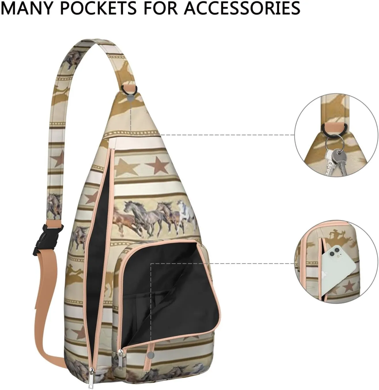 Horse rural flower Crossbody Bag Daypack for Women Men Lightweight Waterproof Sling Bag Backpack Hiking Cycling