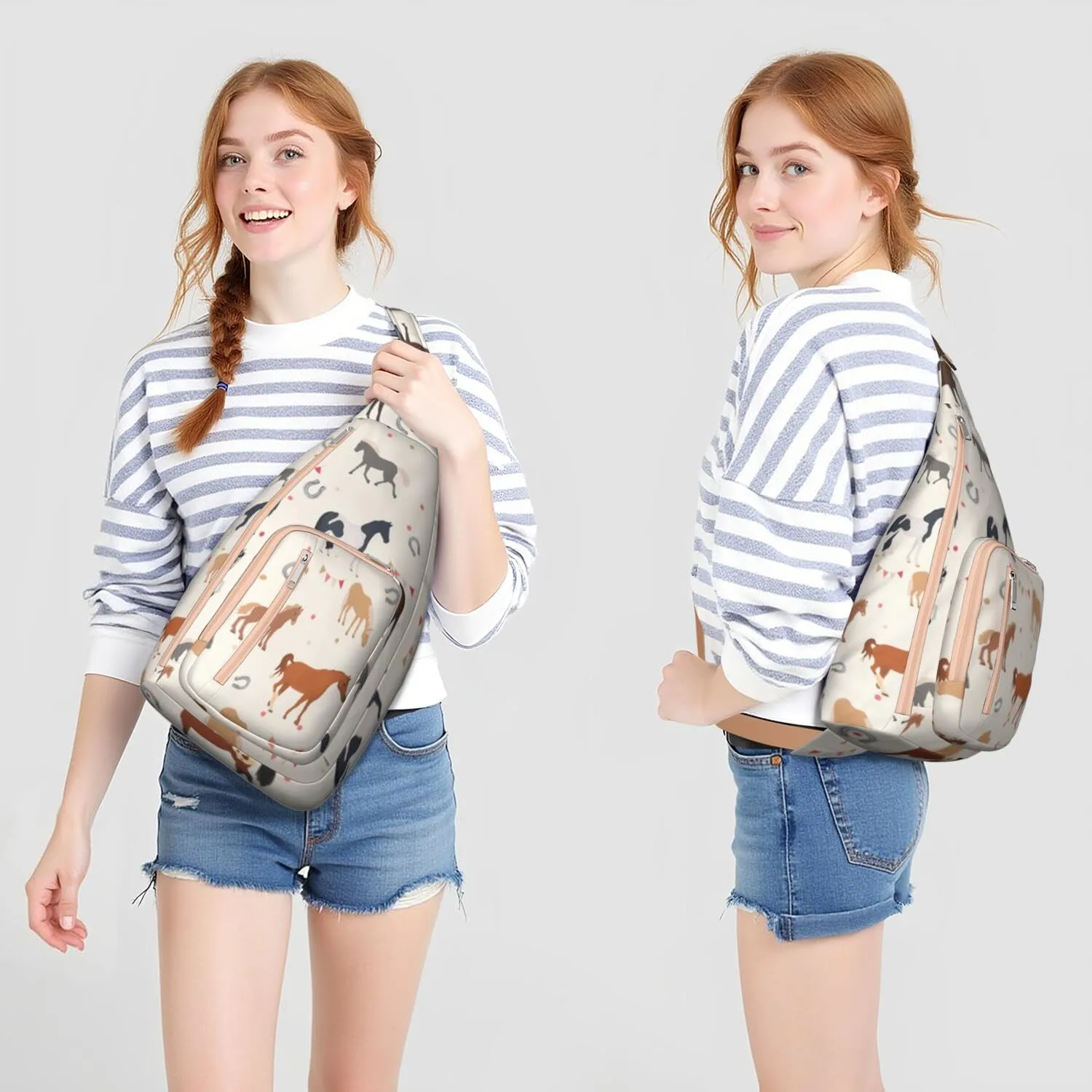 Horse rural flower Crossbody Bag Daypack for Women Men Lightweight Waterproof Sling Bag Backpack Hiking Cycling
