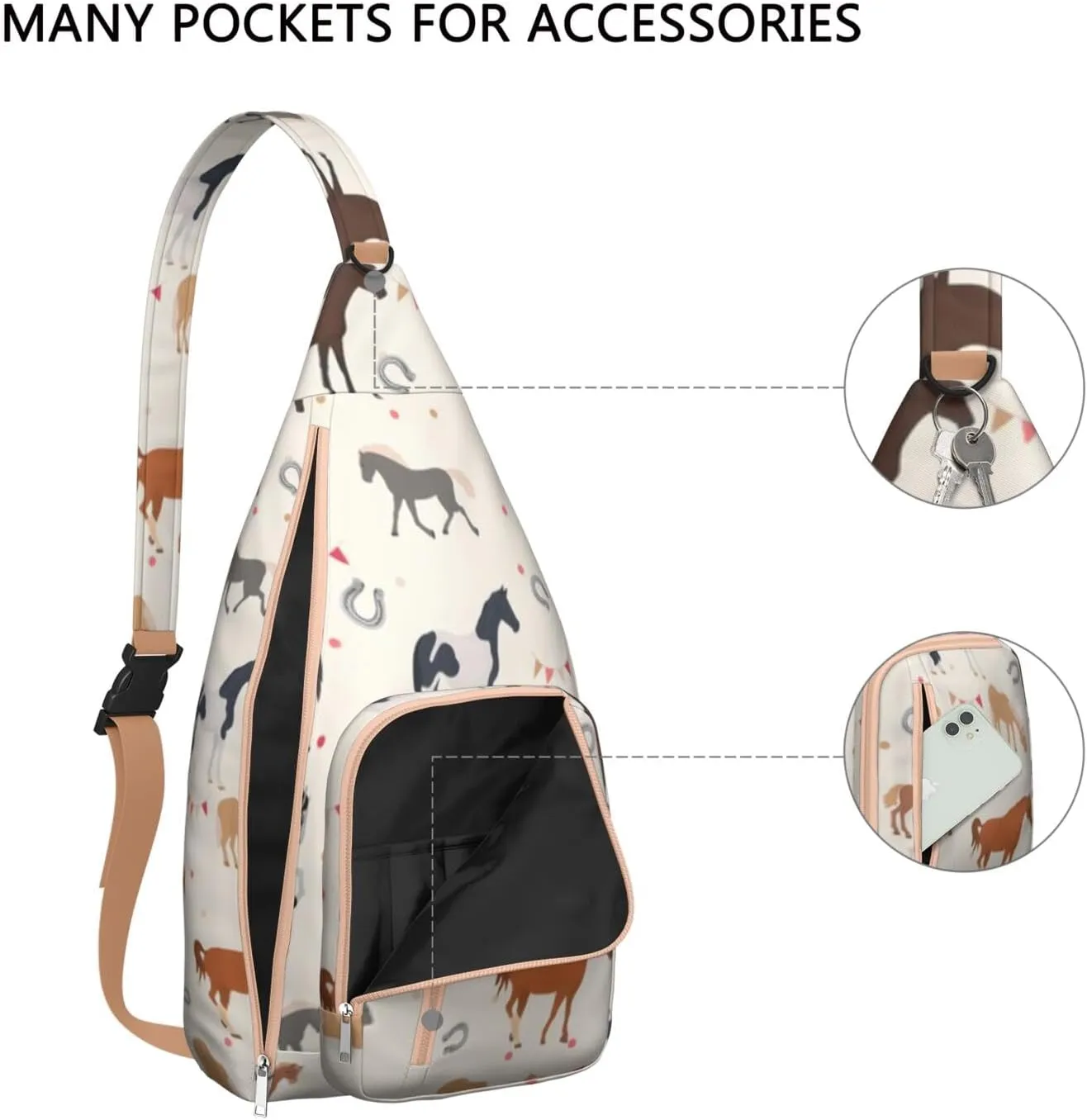 Horse rural flower Crossbody Bag Daypack for Women Men Lightweight Waterproof Sling Bag Backpack Hiking Cycling