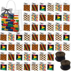 Hosuly 50 Pcs Juneteenth Gift Bags with Handles Juneteenth Party Favor Bags African American Independence Day Plastic Goodie Treat Totes with Ribbon for June 19 Freedom Day Party Supplies