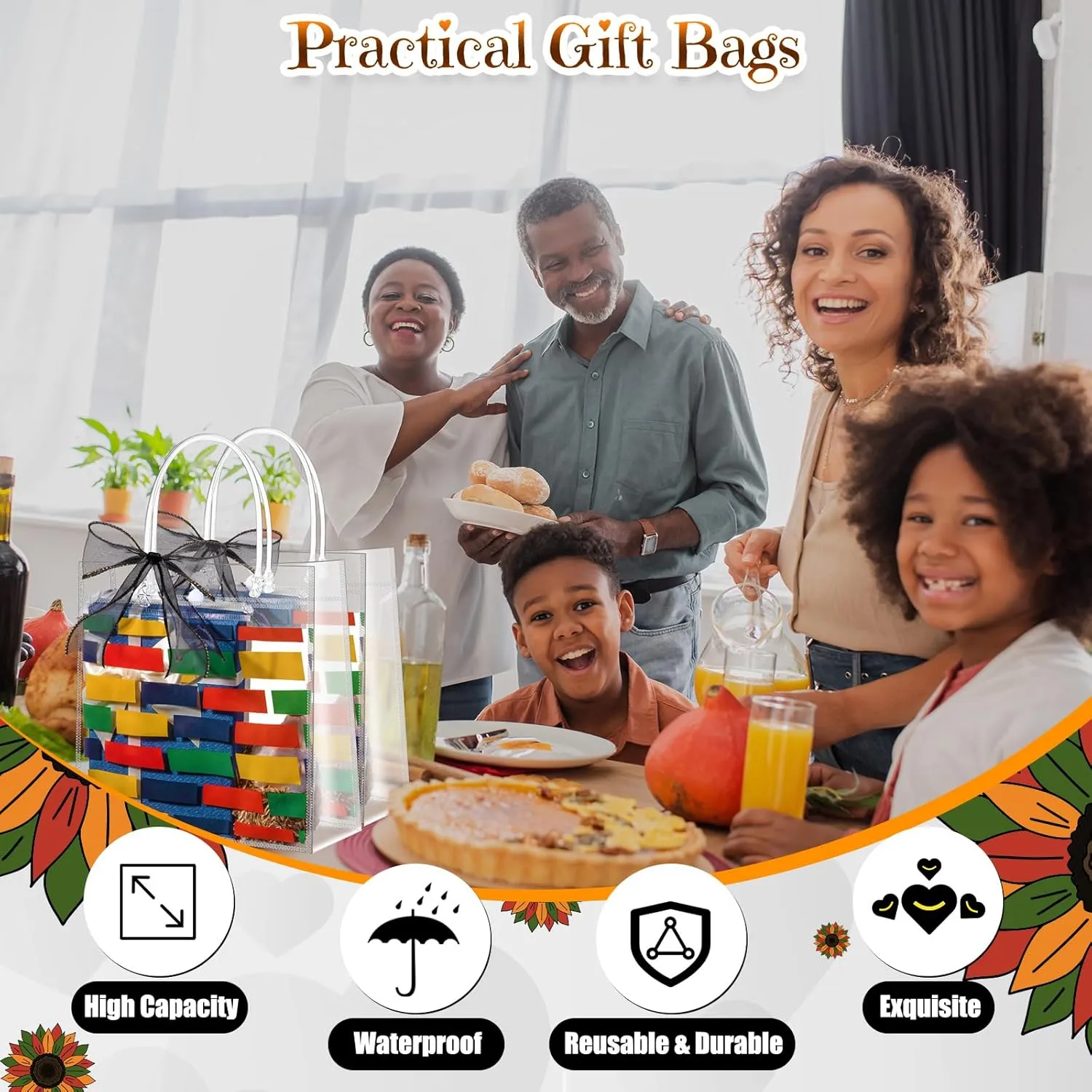 Hosuly 50 Pcs Juneteenth Gift Bags with Handles Juneteenth Party Favor Bags African American Independence Day Plastic Goodie Treat Totes with Ribbon for June 19 Freedom Day Party Supplies