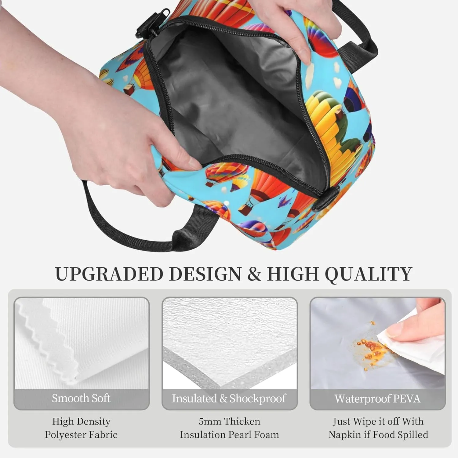 Hot Air Balloons Print Crossbody Insulated Lunch Bags For Women Men Cooler Bag Lightweight Waterproof Lunch Box
