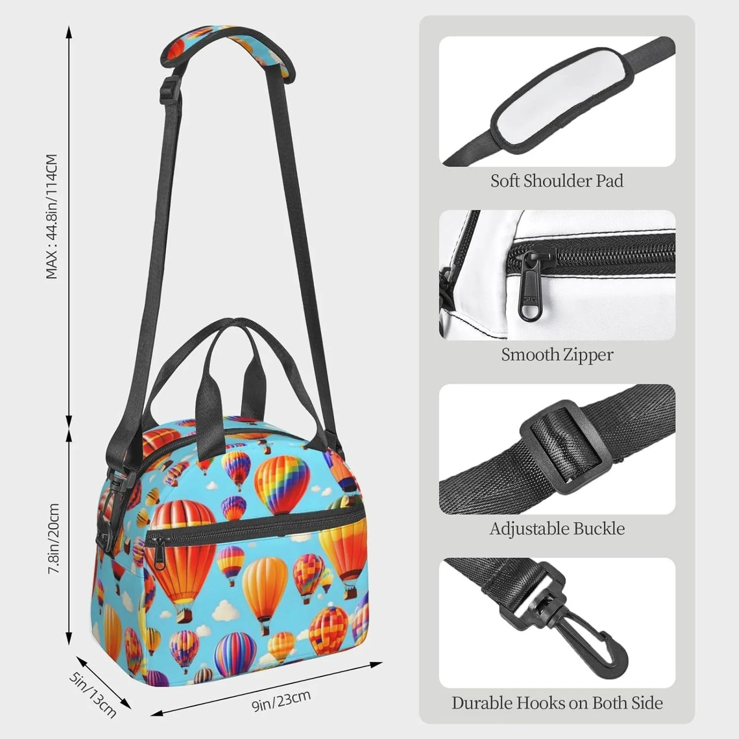 Hot Air Balloons Print Crossbody Insulated Lunch Bags For Women Men Cooler Bag Lightweight Waterproof Lunch Box