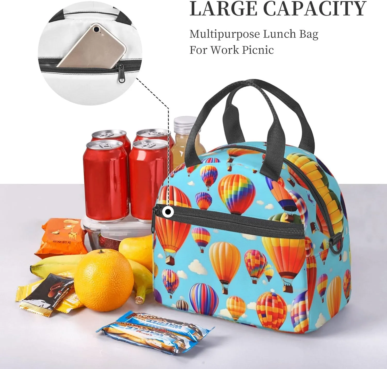 Hot Air Balloons Print Crossbody Insulated Lunch Bags For Women Men Cooler Bag Lightweight Waterproof Lunch Box