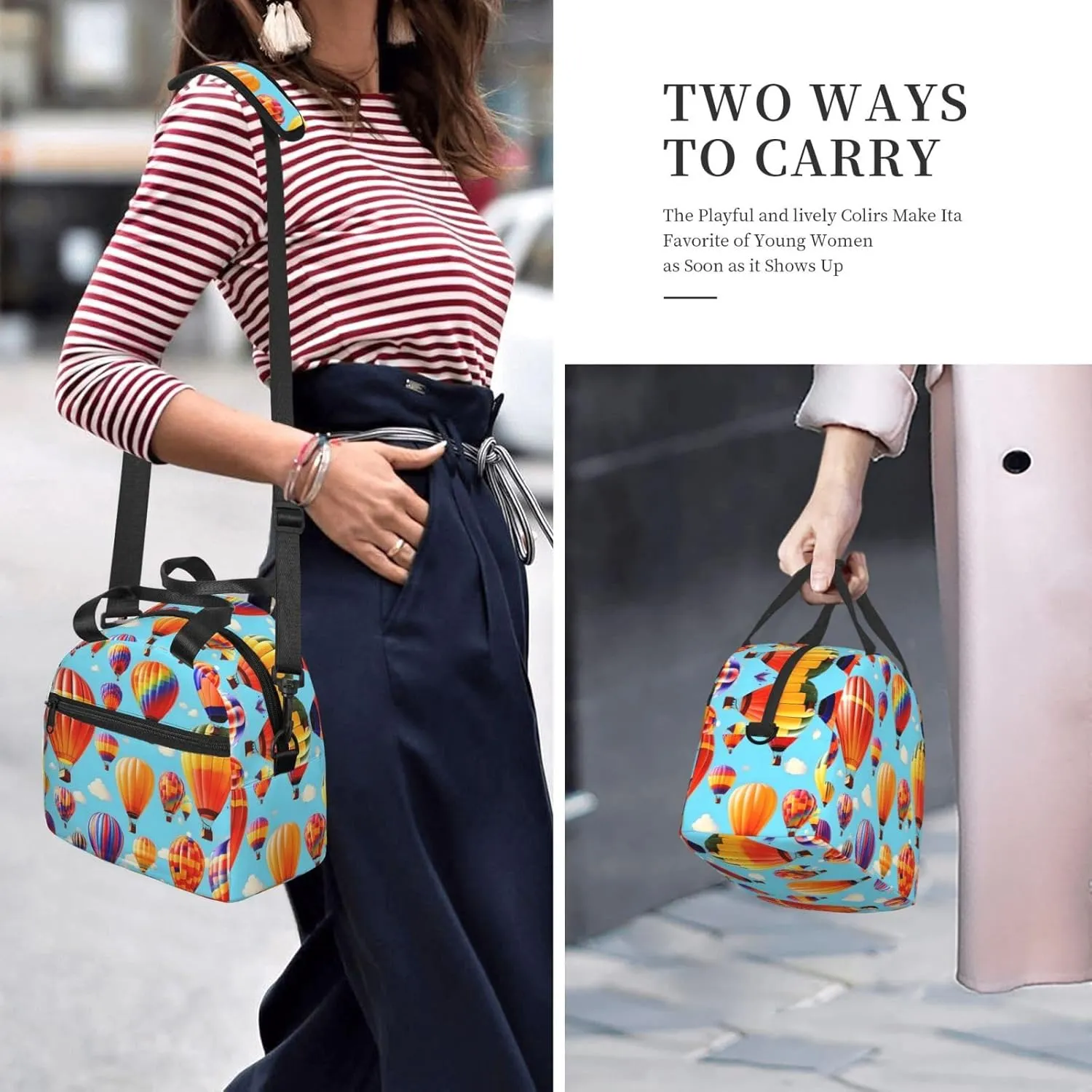 Hot Air Balloons Print Crossbody Insulated Lunch Bags For Women Men Cooler Bag Lightweight Waterproof Lunch Box