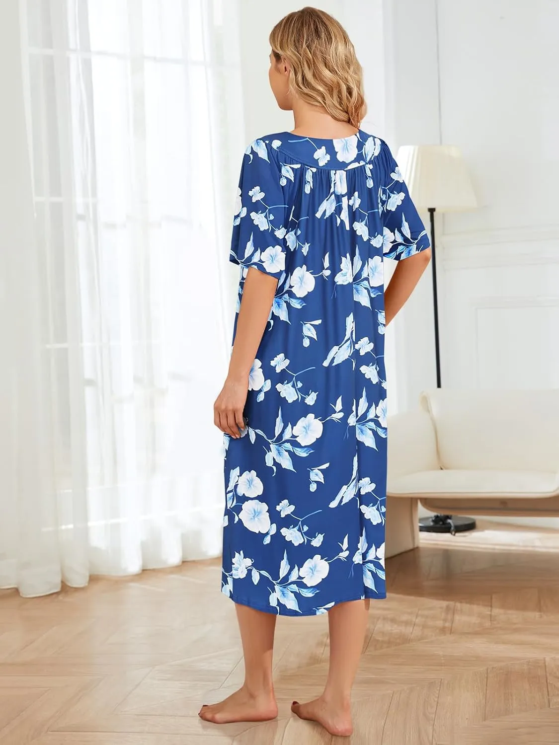 House Dresses for Women with Pockets Moo Moo Nightgown Short Sleeve Mumu Dress Lounge Dress S-4XL