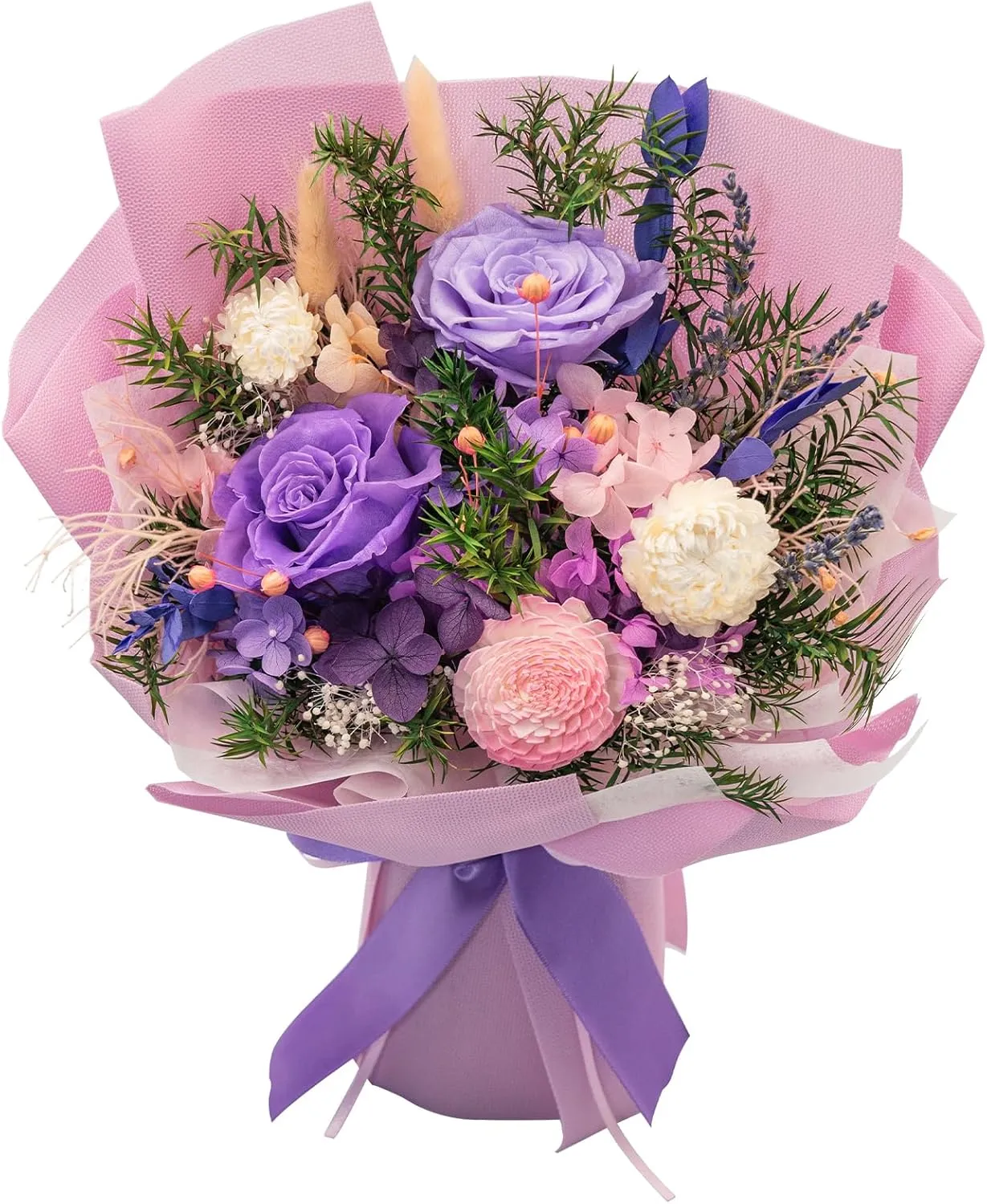 HUACHIPLUS Natural Eternal Flowers Gift: Preserved Flowers Bouquet, Valentine, Anniversary, Birthday, Mothers Day Flowers for her-Flowers for Delivery Prime-Purple Forever Flowers Bouquet (Lilac)