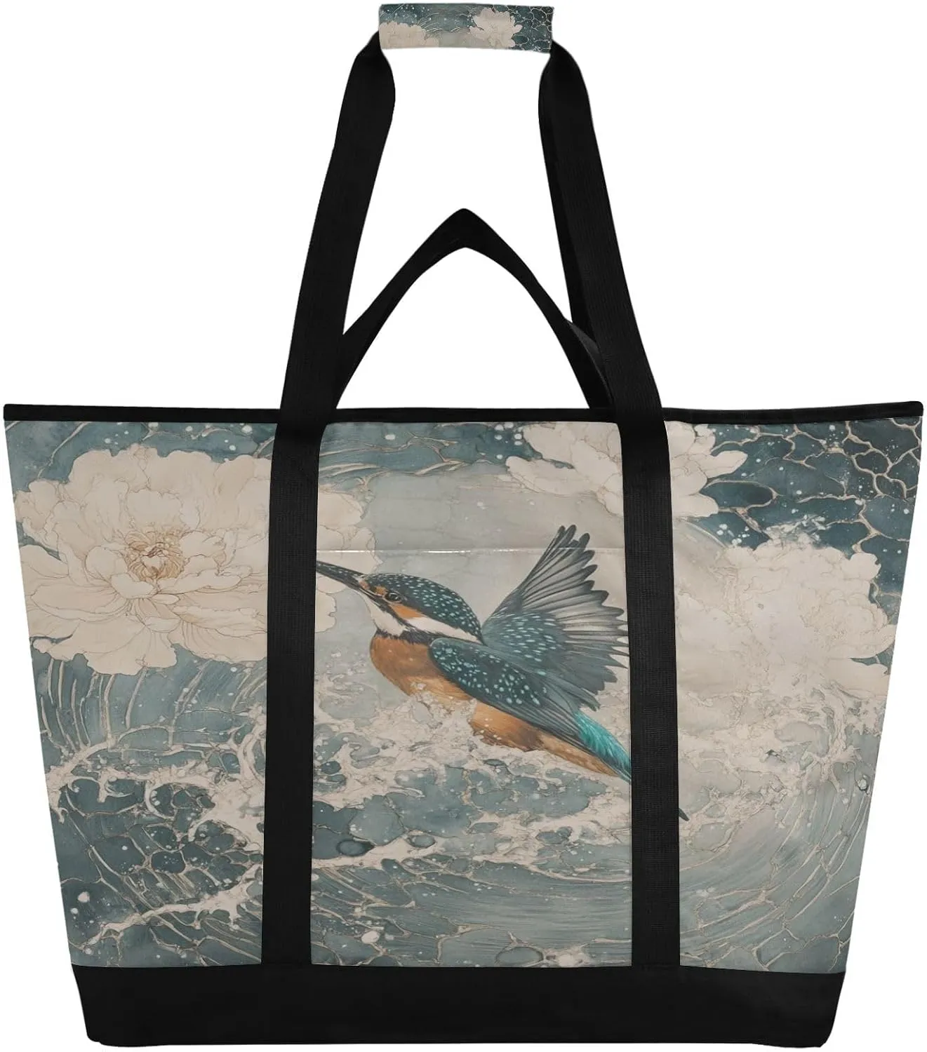 Hummingbird Flower Reusable Insulated Lunchbox Cooler Bag, Leakproof Kitchen Grocery Bag Collapsible Portable Cooler Tote Bag for Picnic, Camping, Office, Travel