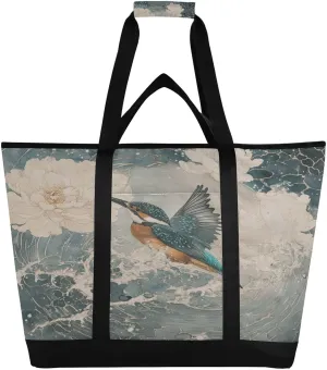 Hummingbird Flower Reusable Insulated Lunchbox Cooler Bag, Leakproof Kitchen Grocery Bag Collapsible Portable Cooler Tote Bag for Picnic, Camping, Office, Travel