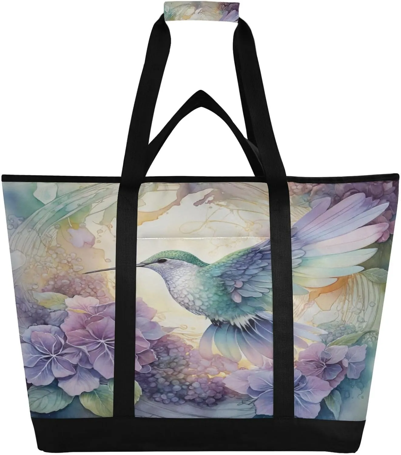 Hummingbird Flower Reusable Insulated Lunchbox Cooler Bag, Leakproof Kitchen Grocery Bag Collapsible Portable Cooler Tote Bag for Picnic, Camping, Office, Travel