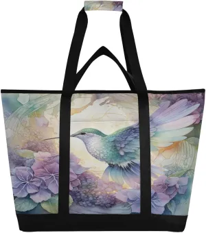 Hummingbird Flower Reusable Insulated Lunchbox Cooler Bag, Leakproof Kitchen Grocery Bag Collapsible Portable Cooler Tote Bag for Picnic, Camping, Office, Travel