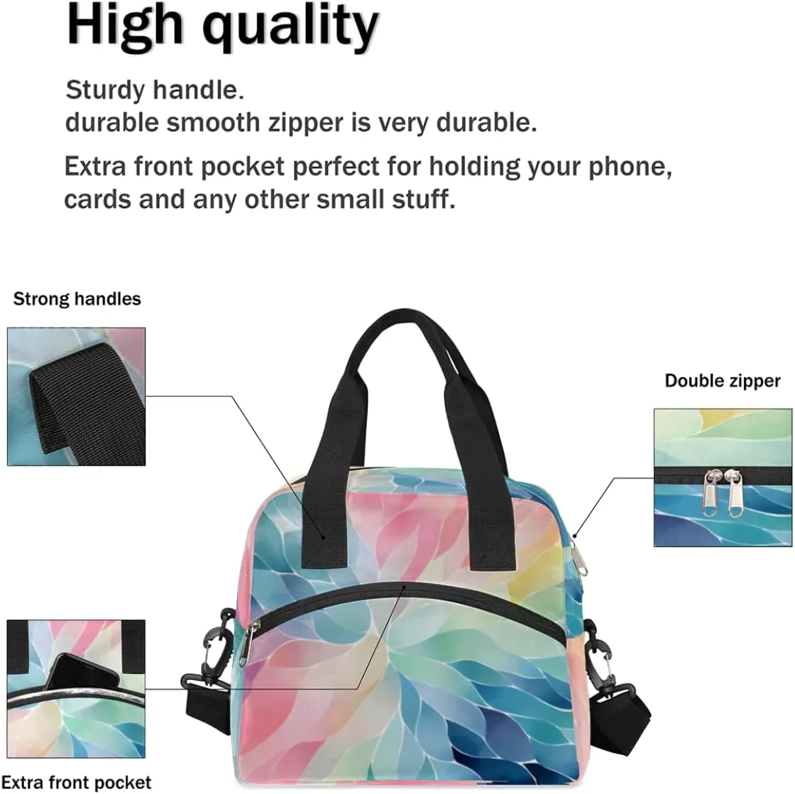 Hummingbirds Lovely Decor Insulated Lunch Bag Women Reusable Lunch Tote for Adult Men Adjustable Shoulder Strap Cooler Durable Lunch Box for Picnic Office Work Travel