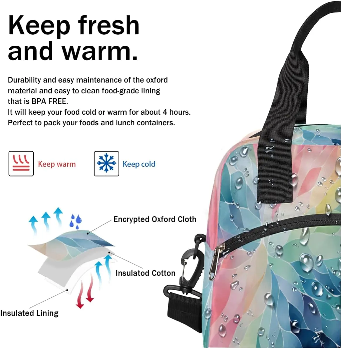 Hummingbirds Lovely Decor Insulated Lunch Bag Women Reusable Lunch Tote for Adult Men Adjustable Shoulder Strap Cooler Durable Lunch Box for Picnic Office Work Travel