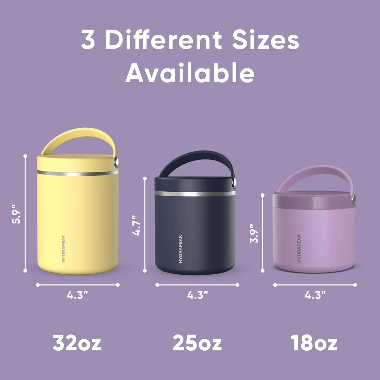Hydrapeak 32oz Stainless Steel Vacuum Insulated Thermos Food Jar | Thermos for Hot Food and Cold Food, Wide Mouth Leak-Proof Soup Thermos for Adults, 10 Hours Hot and 16 Hours Cold (Lavender)