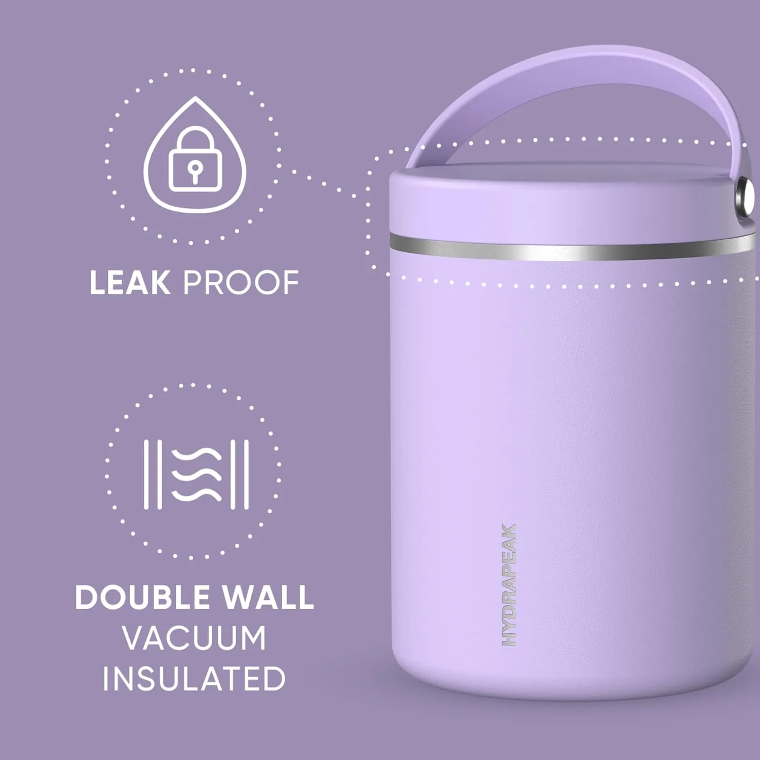 Hydrapeak 32oz Stainless Steel Vacuum Insulated Thermos Food Jar | Thermos for Hot Food and Cold Food, Wide Mouth Leak-Proof Soup Thermos for Adults, 10 Hours Hot and 16 Hours Cold (Lavender)
