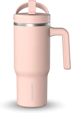 Hydrapeak Kids Voyager 18 oz Tumbler with Handle and Flip-Up Straw Lid | Spill Proof and Leak Resistant | Reusable Stainless Steel Water Bottle | Gift for Kids Boys Girls | Peony