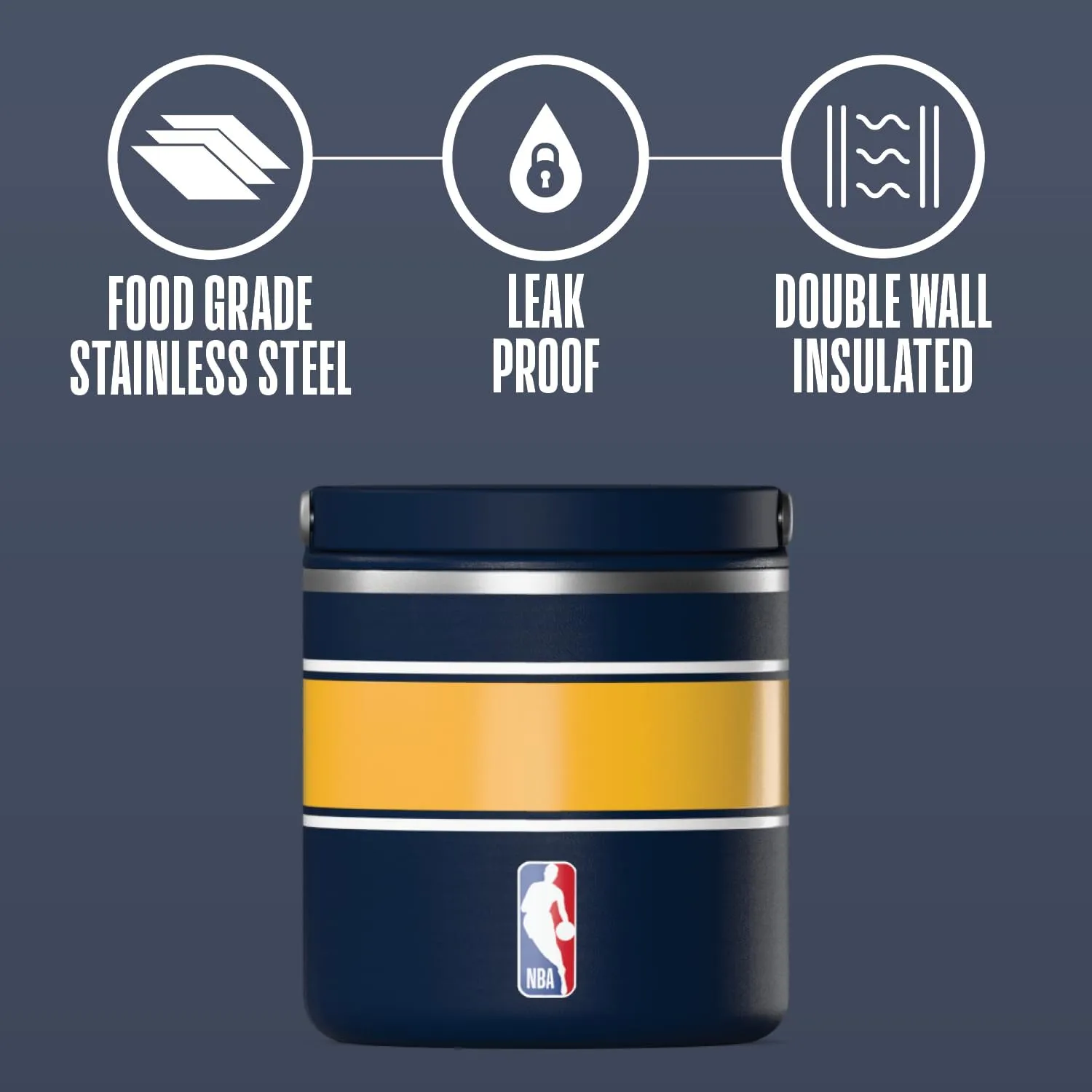 Hydrapeak x NBA Officially Licensed Denver Nuggets 25oz Stainless Steel Vacuum Insulated Thermos Food Jar with Handle, Wide Mouth Leak-Proof Soup Thermos for Adults, 10 Hours Hot and 16 Hours Cold
