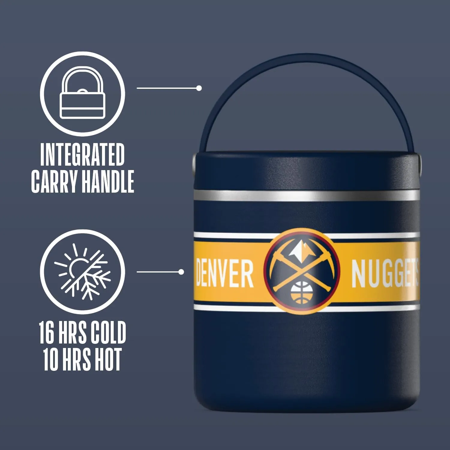 Hydrapeak x NBA Officially Licensed Denver Nuggets 25oz Stainless Steel Vacuum Insulated Thermos Food Jar with Handle, Wide Mouth Leak-Proof Soup Thermos for Adults, 10 Hours Hot and 16 Hours Cold