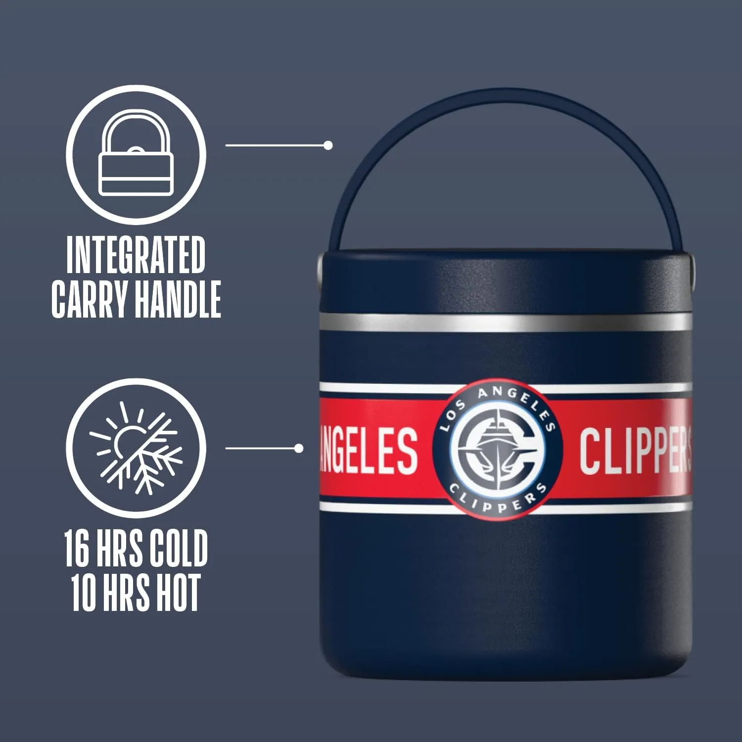Hydrapeak x NBA Officially Licensed Los Angeles Clippers 25oz Stainless Steel Vacuum Insulated Thermos Food Jar with Handle, Wide Mouth Leak-Proof Soup Thermos for Adults, 10 Hours Hot & 16 Hours Cold