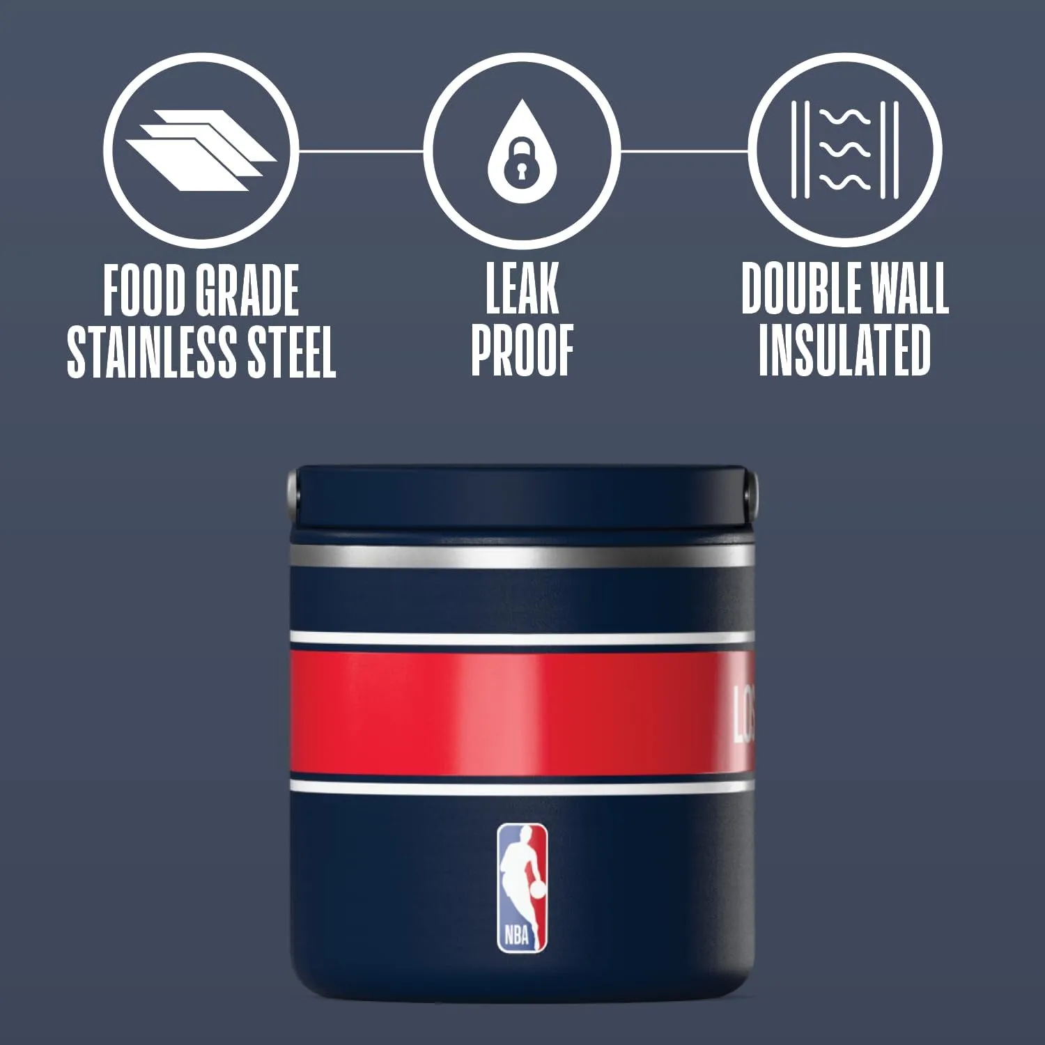 Hydrapeak x NBA Officially Licensed Los Angeles Clippers 25oz Stainless Steel Vacuum Insulated Thermos Food Jar with Handle, Wide Mouth Leak-Proof Soup Thermos for Adults, 10 Hours Hot & 16 Hours Cold