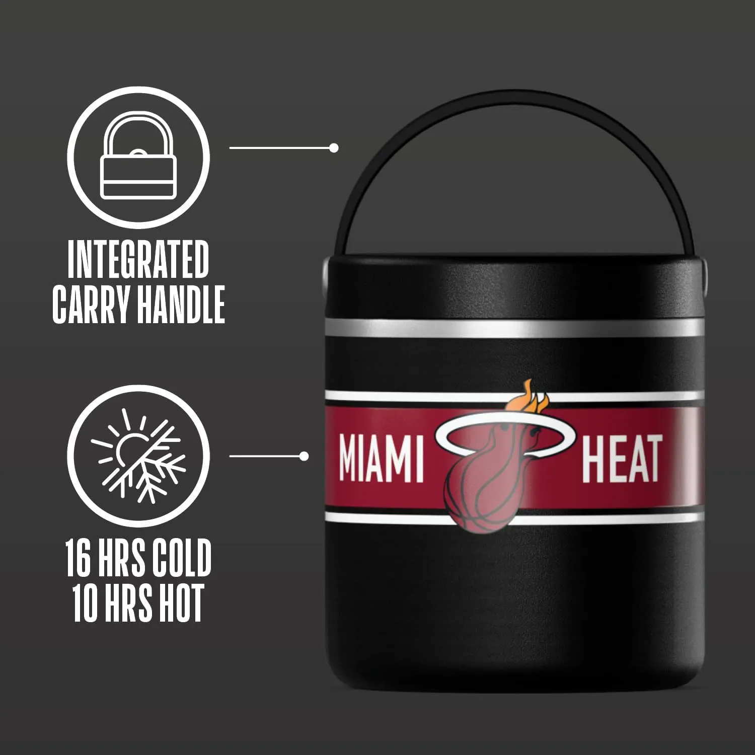 Hydrapeak x NBA Officially Licensed Miami Heat 25oz Stainless Steel Vacuum Insulated Thermos Food Jar with Handle, Wide Mouth Leak-Proof Soup Thermos for Adults, 10 Hours Hot and 16 Hours Cold