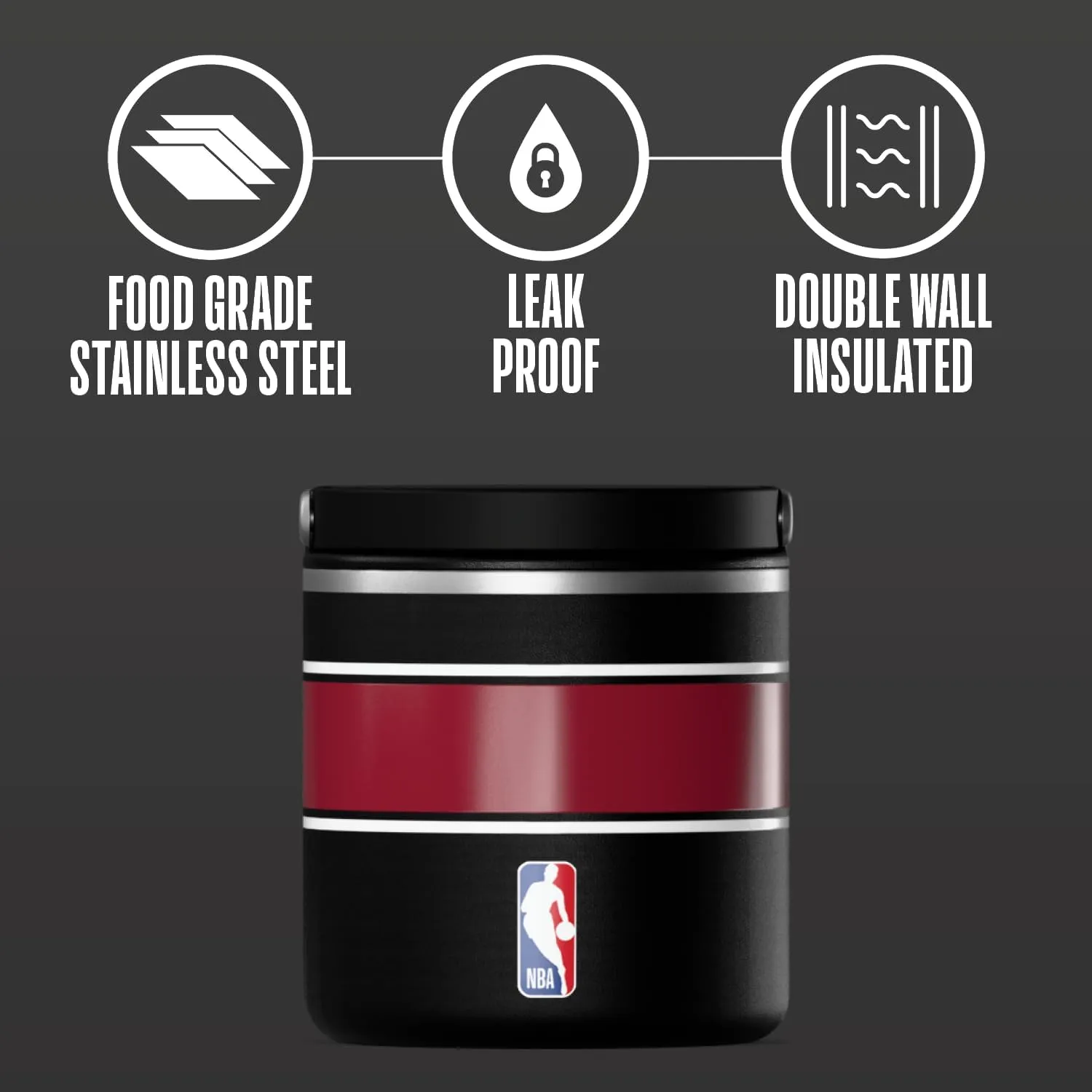 Hydrapeak x NBA Officially Licensed Miami Heat 25oz Stainless Steel Vacuum Insulated Thermos Food Jar with Handle, Wide Mouth Leak-Proof Soup Thermos for Adults, 10 Hours Hot and 16 Hours Cold