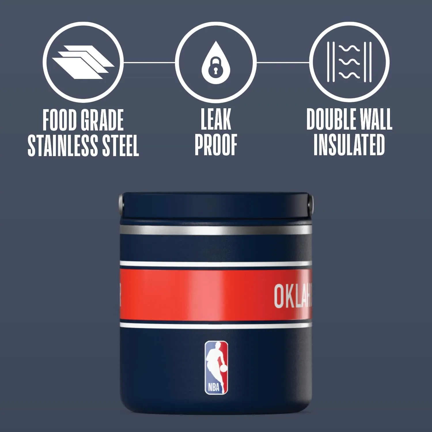 Hydrapeak x NBA Officially Licensed Oklahoma City Thunder 25oz Stainless Steel Vacuum Insulated Thermos Food Jar with Handle, Wide Mouth Leak-Proof Soup Thermos for Adults, 10 Hours Hot & 16 Hrs Cold