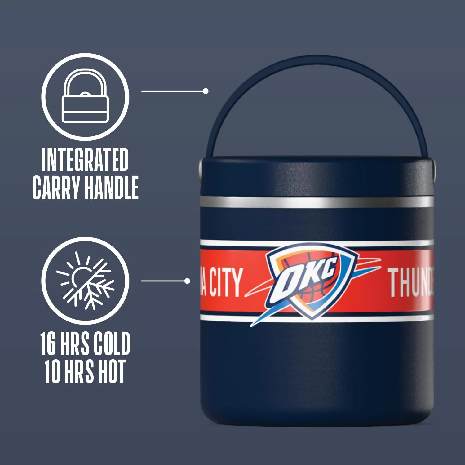 Hydrapeak x NBA Officially Licensed Oklahoma City Thunder 25oz Stainless Steel Vacuum Insulated Thermos Food Jar with Handle, Wide Mouth Leak-Proof Soup Thermos for Adults, 10 Hours Hot & 16 Hrs Cold