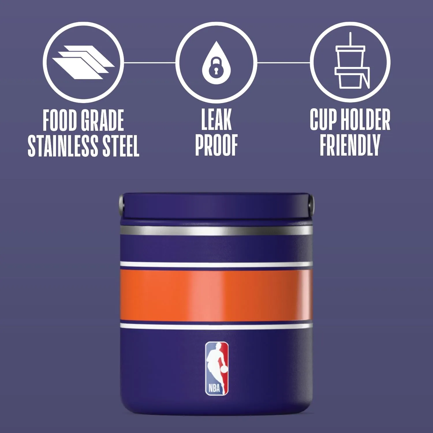 Hydrapeak x NBA Officially Licensed Phoenix Suns 25oz Stainless Steel Vacuum Insulated Thermos Food Jar with Handle, Wide Mouth Leak-Proof Soup Thermos for Adults, 10 Hours Hot and 16 Hours Cold