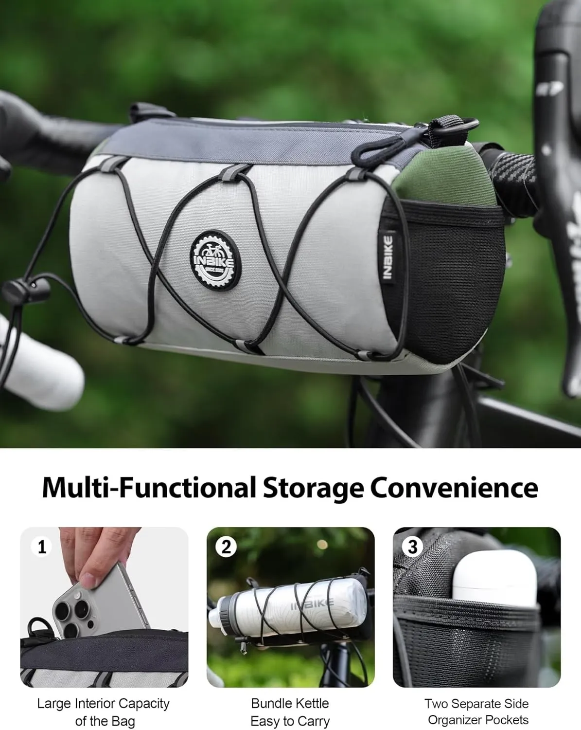 INBIKE Waterproof Bike Handlebar Bag with Shoulder Strap 1.8L Bicycle Front Storage Bags for Motorcycle Biking Exercise