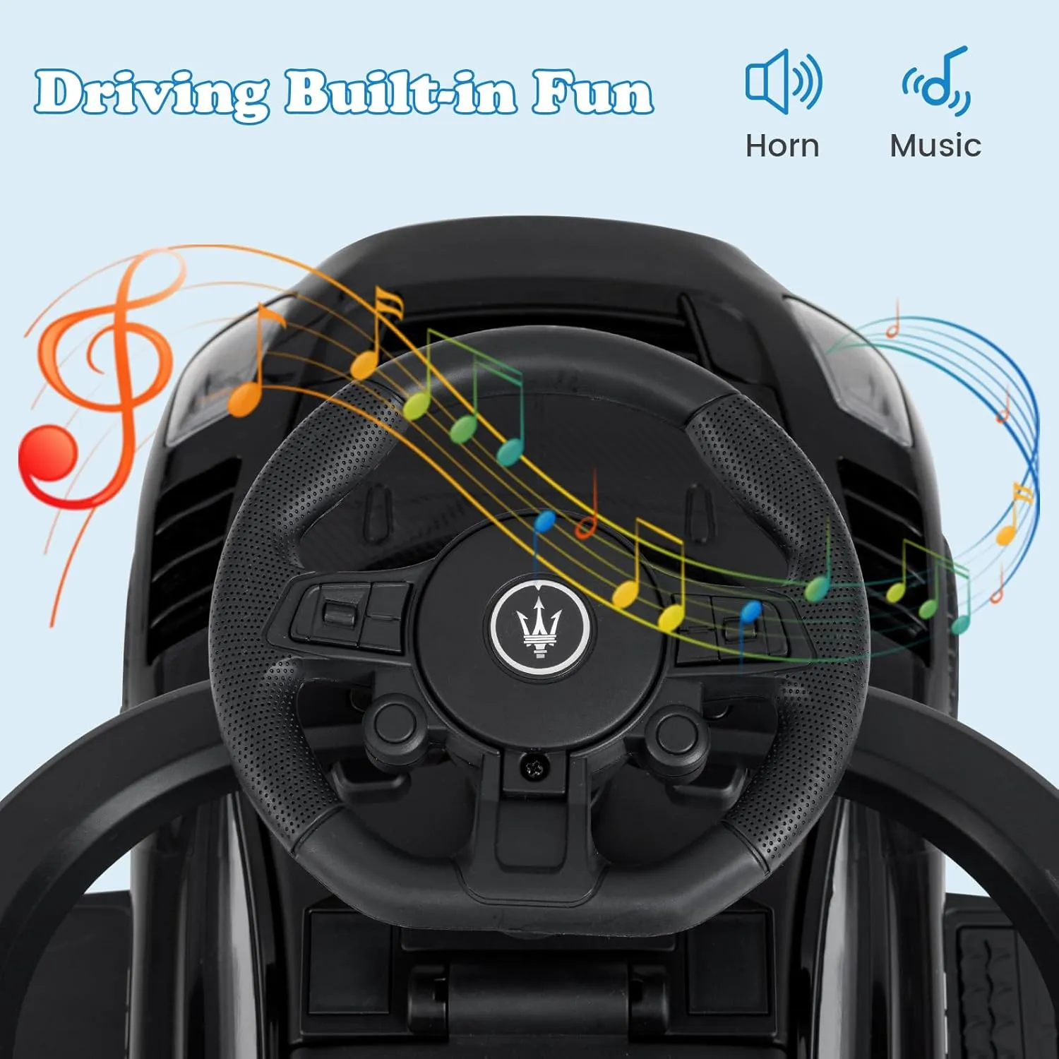 INFANS 3 in 1 Push Car for Toddlers, Licensed Maserati Baby Stroller Sliding Walking Car with Push Handle, Horn, Music, Underneath Storage, Foot-to-Floor Ride on Toys for Boys Girls (Black)