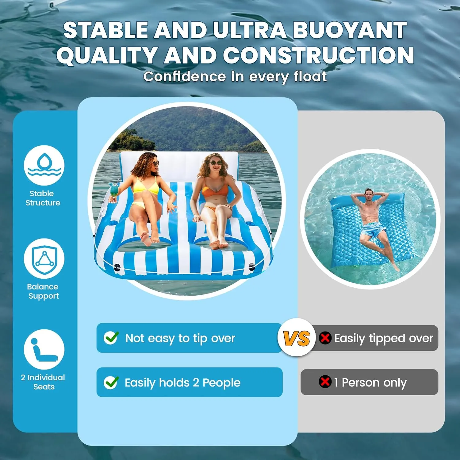 Inflatable Pool Lounger Float for Adults, Large Pool Floats Chair Lounge with Handles and Cup Phone Holder, Water Float Tanning Pool Party Toys for Outdoor, Beach, Swimming Pool, Lake, River