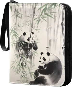 Ink Painting Of Pandas 4 Pockets Card Binder for 400 Standard Trading Cards,Waterproof Card Holder Album for TCG, CCG, MTG, Gifts For Boys and Girls