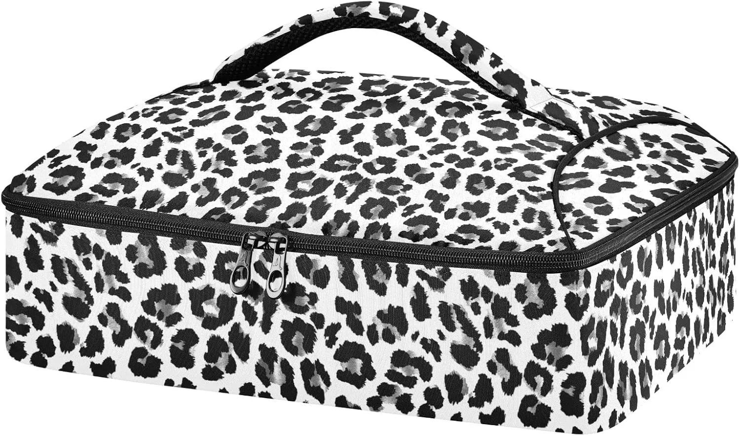 Insulated Casserole Carrier Bag for Hot or Cold Food White Leopard Black Cheetah with Dish Storage Potluck Party Picnic