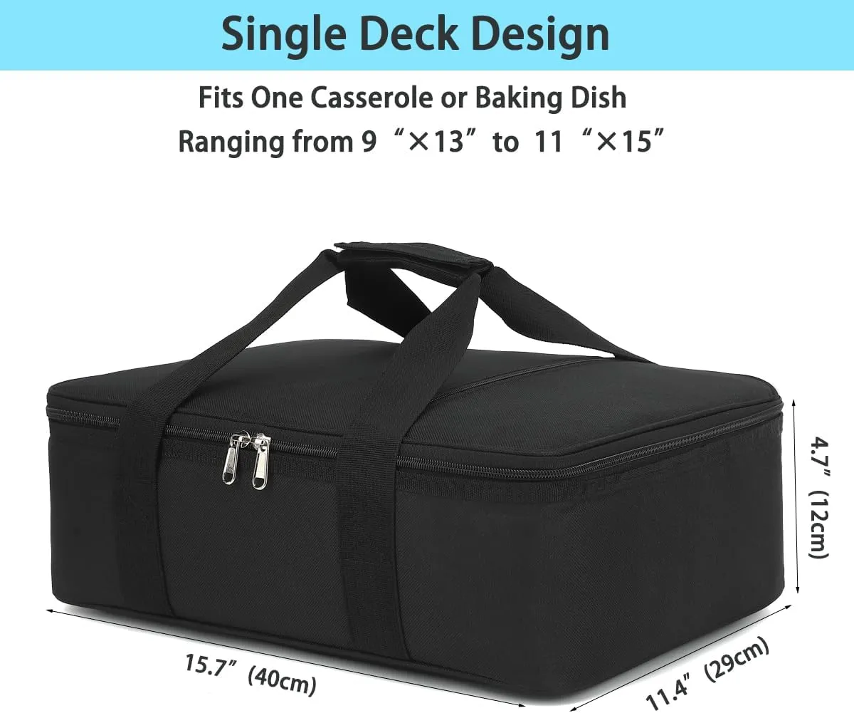 Insulated Casserole Carrier Bag - Large Portable Hot and Cold Food Storage Tote with Handles Thermal Bag for Parties, Potlucks, Picnics, Camping, Travel，Black