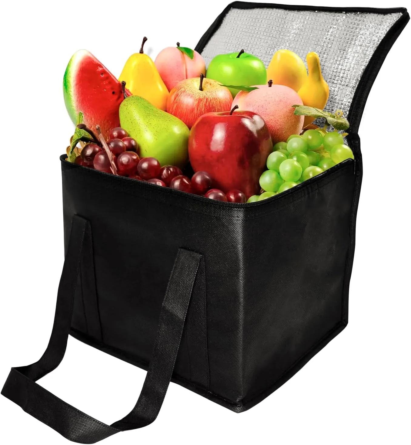 Insulated Cooler Bag and Food Warmer for Food Delivery & Grocery Shopping with Zippered Top Outdoors Insulated Food Delivery Bag (Medium Size 17L), Black, YEPP-CB-003