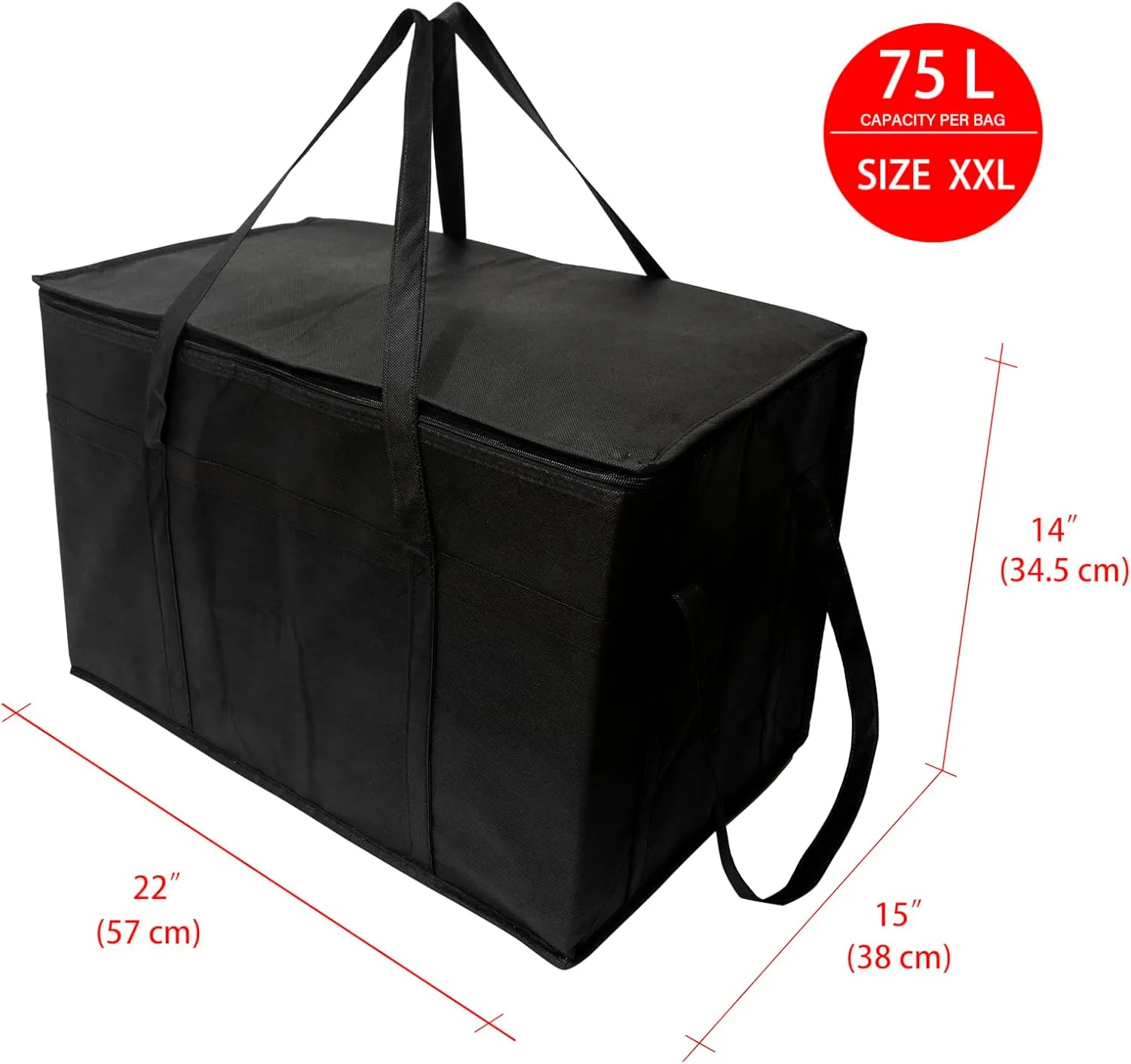 Insulated Cooler Bag and Food Warmer for Food Delivery & Grocery Shopping with Zippered Top Outdoors Insulated Food Delivery Bag (XX-Large 75L), Black, YEPP-CB-003