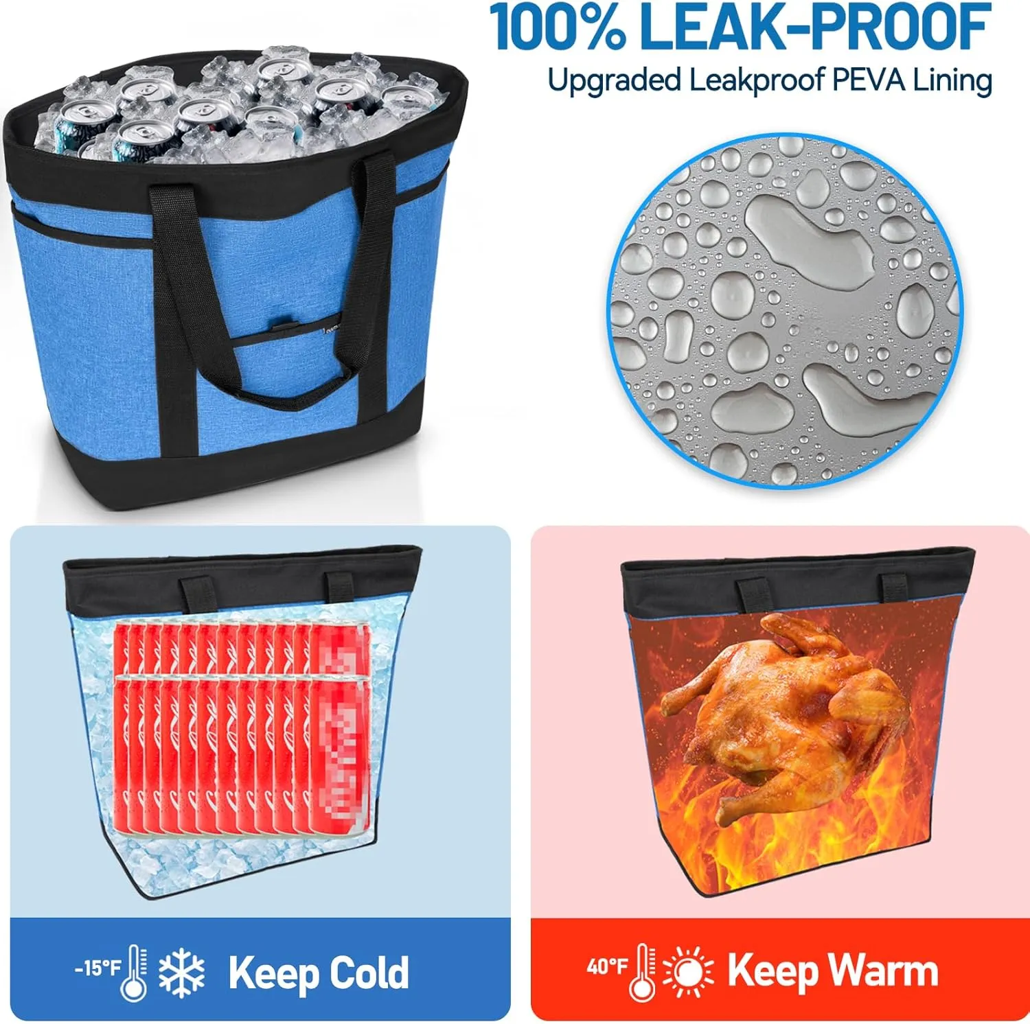 Insulated Cooler Bag Grocery Bags Large Freezer Shopping Cooler Tote Food Delivery Bag for Cold/Hot Food