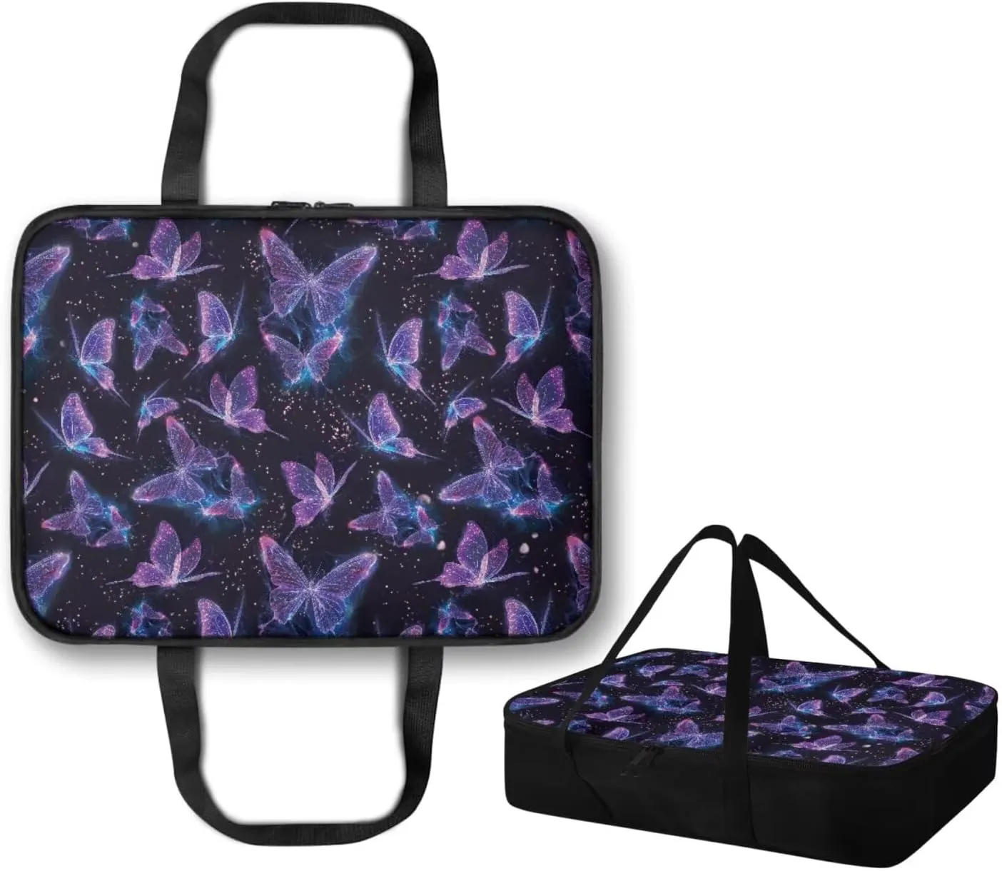 Insulated Food Carrier Thermal Lunch Bag for Hot or Cold Food Casserole Carrier for Travel Outdoor Dining Events Fits 9" x 13" Casserole Pans, Blue Violet Butterfly Black