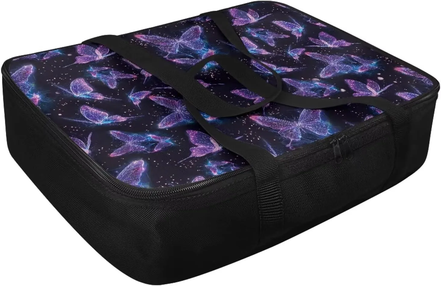 Insulated Food Carrier Thermal Lunch Bag for Hot or Cold Food Casserole Carrier for Travel Outdoor Dining Events Fits 9" x 13" Casserole Pans, Blue Violet Butterfly Black