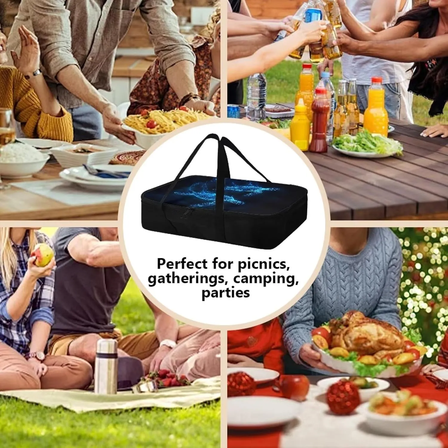 Insulated Food Carrier Thermal Lunch Bag for Hot or Cold Food Casserole Carrier for Travel Outdoor Dining Events Fits 9" x 13" Casserole Pans, Dark Blue Sea Turtle