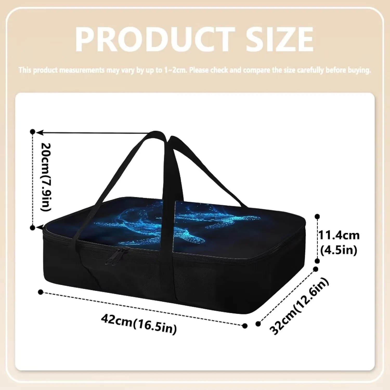 Insulated Food Carrier Thermal Lunch Bag for Hot or Cold Food Casserole Carrier for Travel Outdoor Dining Events Fits 9" x 13" Casserole Pans, Dark Blue Sea Turtle