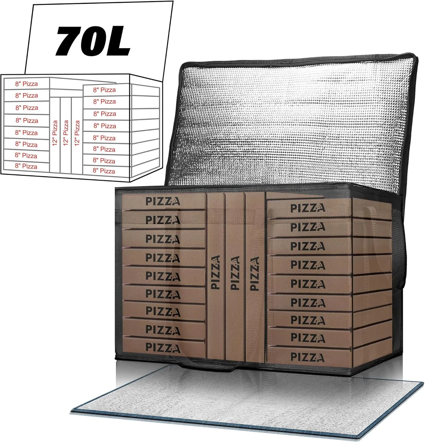 Insulated Food Delivery Bag, Commercial Grade Pizza Carrier for Hot and Cold Food, Large Reusable Catering Cooler Bag 22x15x14, Pizza Delivery Box for Uber Eats, Doordash Essentials
