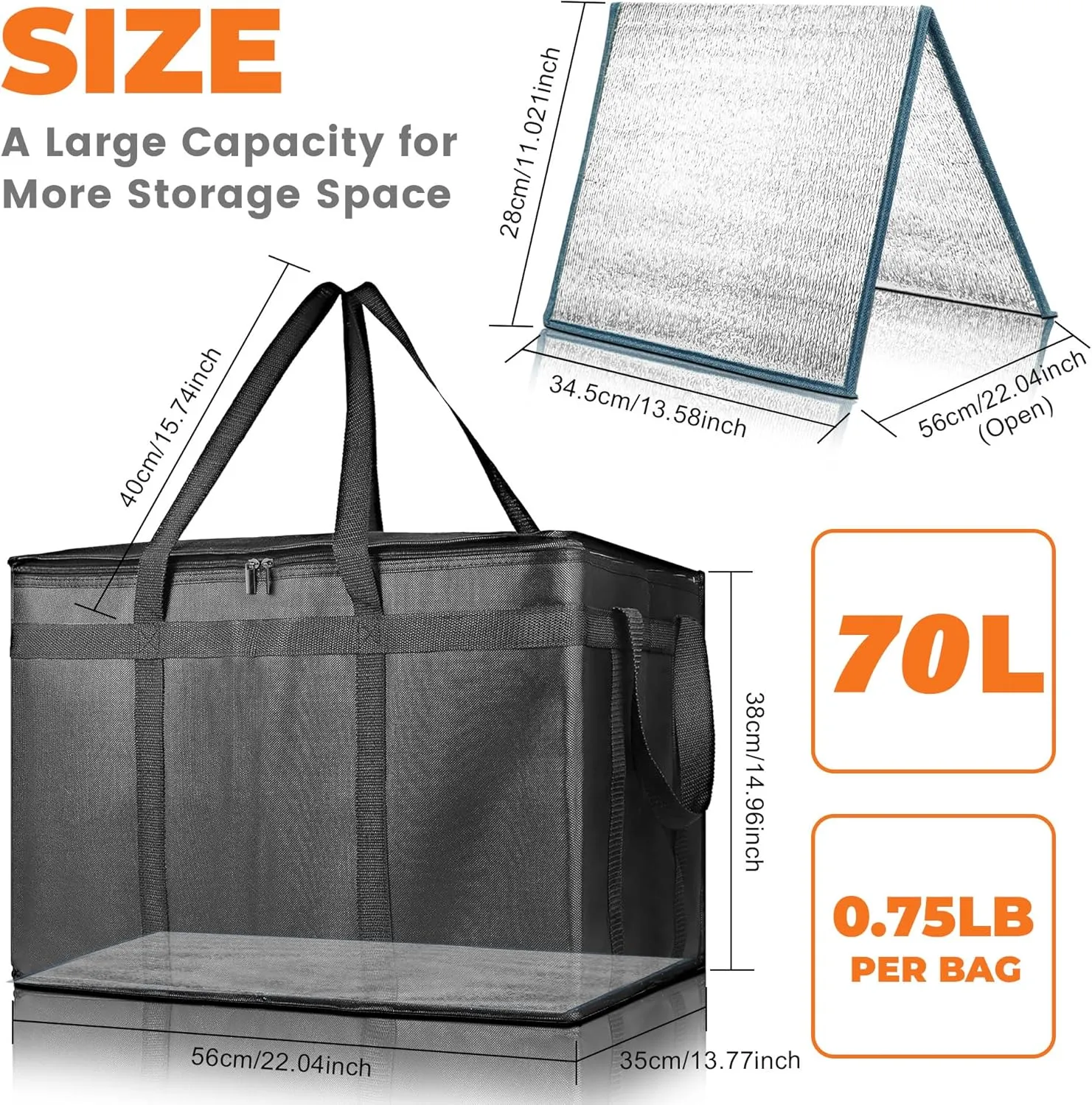 Insulated Food Delivery Bag, Commercial Grade Pizza Carrier for Hot and Cold Food, Large Reusable Catering Cooler Bag 22x15x14, Pizza Delivery Box for Uber Eats, Doordash Essentials