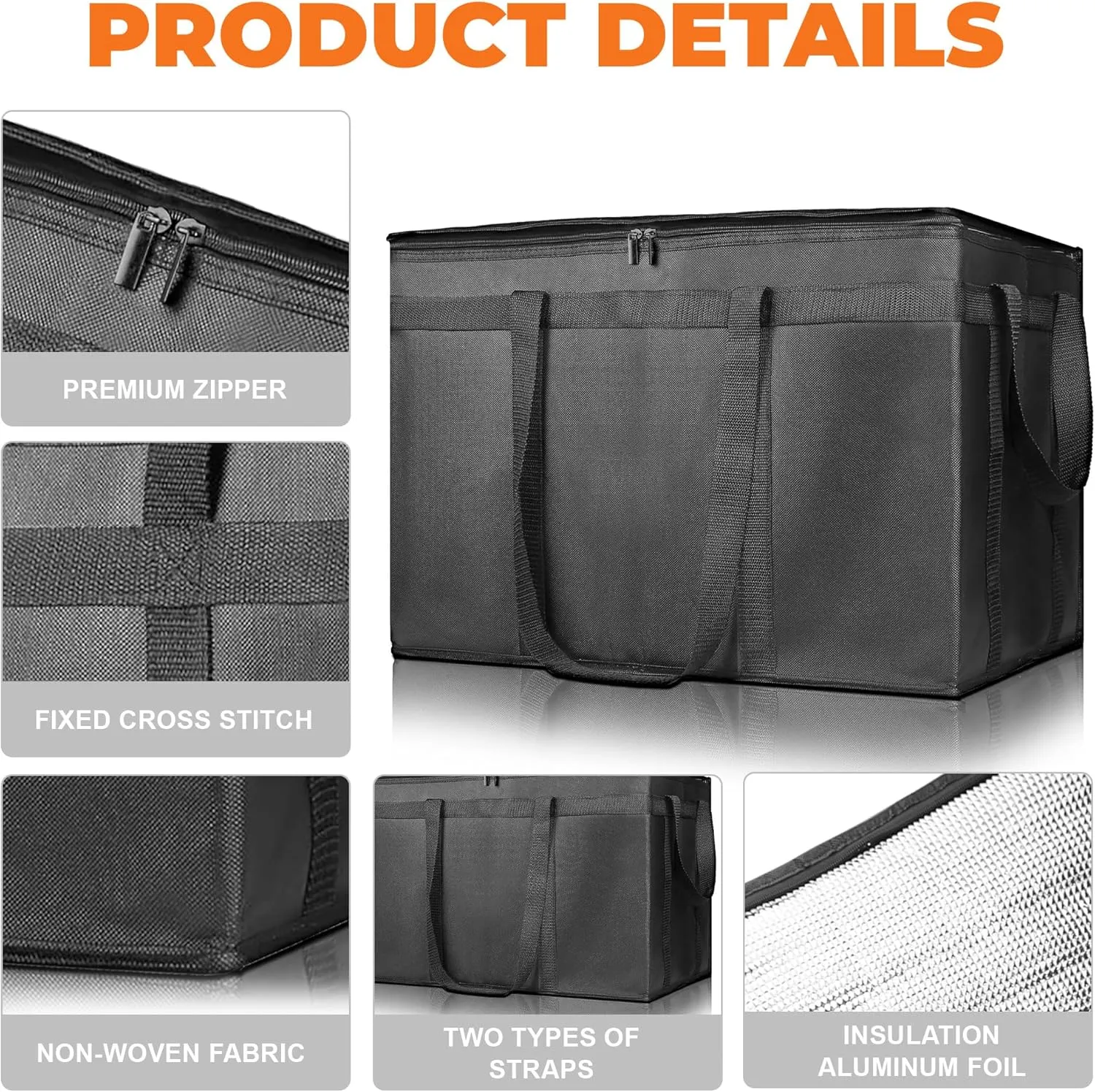 Insulated Food Delivery Bag, Commercial Grade Pizza Carrier for Hot and Cold Food, Large Reusable Catering Cooler Bag 22x15x14, Pizza Delivery Box for Uber Eats, Doordash Essentials