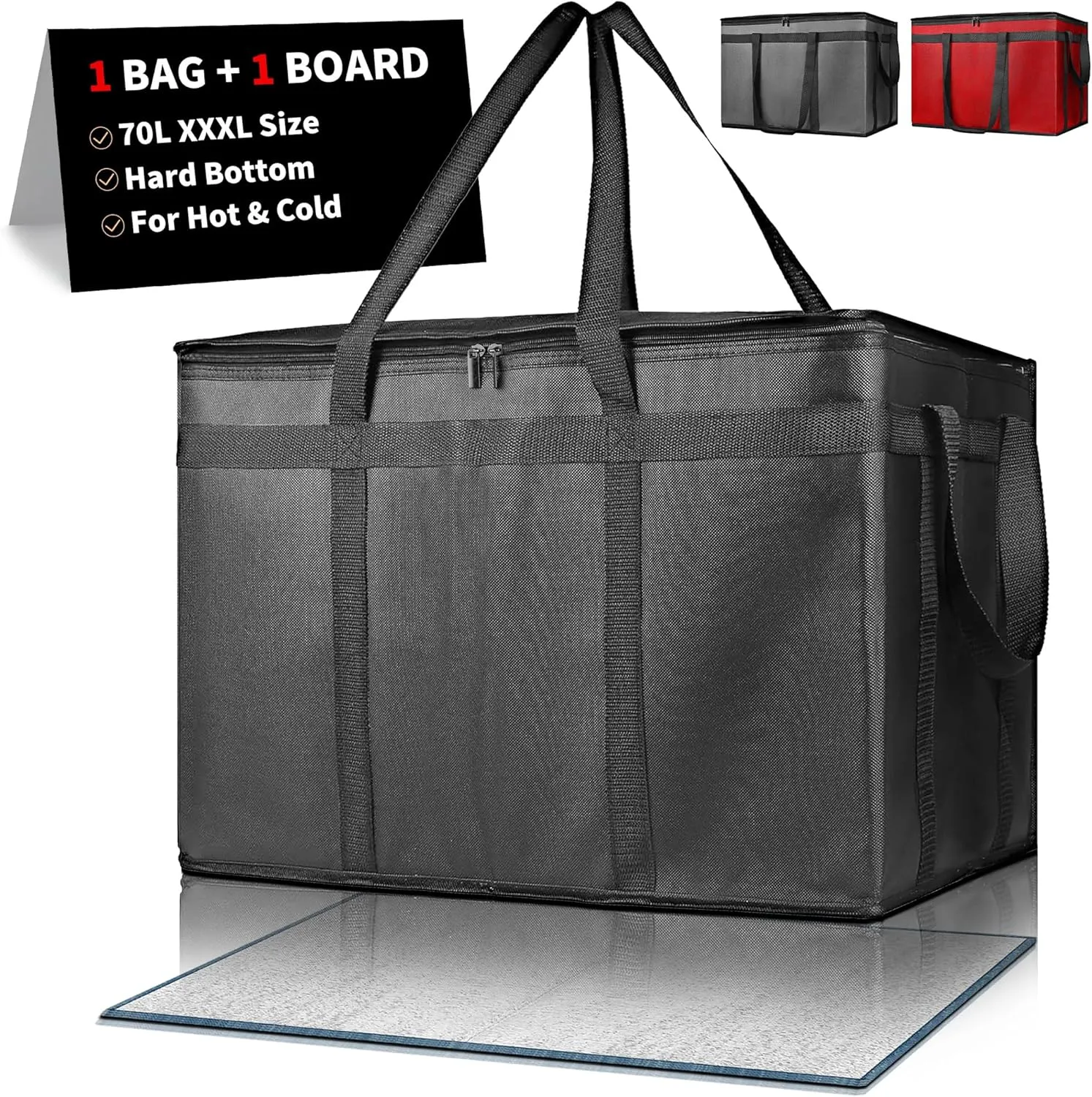 Insulated Food Delivery Bag, Commercial Grade Pizza Carrier for Hot and Cold Food, Large Reusable Catering Cooler Bag 22x15x14, Pizza Delivery Box for Uber Eats, Doordash Essentials