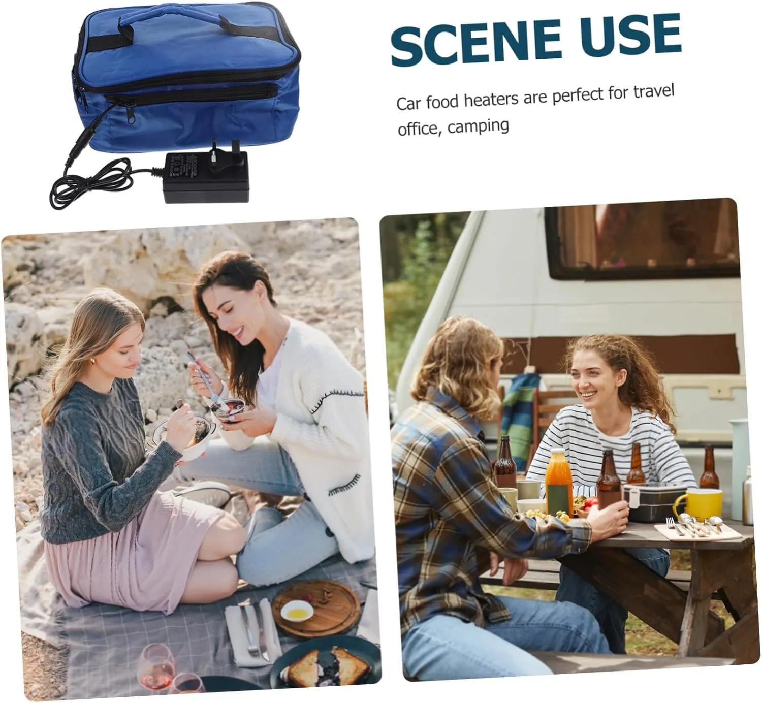 Insulated Lunch Bag Car Heating Pack Heated Lunch Box Package Food Warmer for Travel Office Camping Hiking