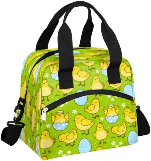 Insulated Lunch Bag for Women Men Chick Egg Flower Leakproof Cooler Tote Bag Large Reusable Adult Lunch Box with Adjustable Shoulder Strap for Office Work Picnic Travel Beach